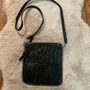 Expressions NYC Fringe Crossbody Black Chain Edge Vegan Black Western Concert